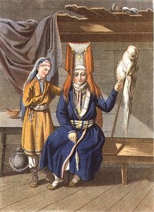 Votyak Women Spinning, engraved by Jegor Skotnikoff (1782-1843)