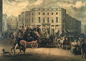 "The Age" Brighton Coach at the Bull and Mouth, Regent Circus by E. F. Lambert
