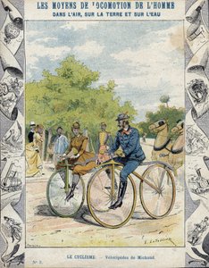 Pierre Michaux and Michaudine Velocipedes - From a Protective Sleeve for School Books, Late 19th Century by E. Letellier