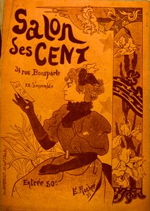 A woman examining an invitation, Salon des Cent