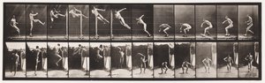 Plate 158. Jumping; Running Twist High Jump (Shoes) by Eadweard Muybridge