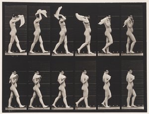 Plate 40. Walking, Throwing Handkerchief Over Shoulders by Eadweard Muybridge