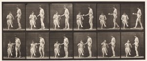 Plate 450. Two Models, 8 Brings Cup of Tea, 1 Takes Cup & Drinks by Eadweard Muybridge