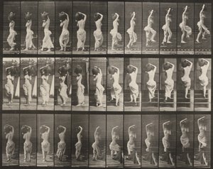 Plate Number 105. Turning and Ascending Stairs, a Water Jar on Left Shoulder by Eadweard Muybridge