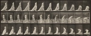 Plate Number 56. Walking, Turning and Stooping to Lift Train by Eadweard Muybridge