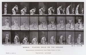 The Human Figure in Motion: Woman, placing child on the ground by Eadweard Muybridge