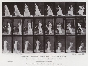 The Human Figure in Motion: Woman, sitting down and flirting a fan by Eadweard Muybridge