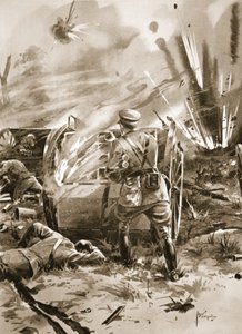 Major Warren removing cartridges from a blazing ammunition wagon at great personal risk by Edgar Alfred Holloway