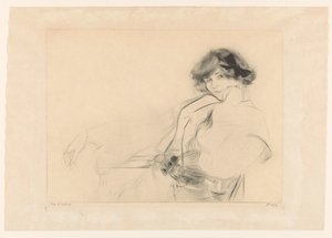 Young Woman with a Bow in Her Hair Sitting on a Chair by Edgar Chahine (signed by artist)