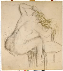 A Seated Nude Woman Styling her Hair