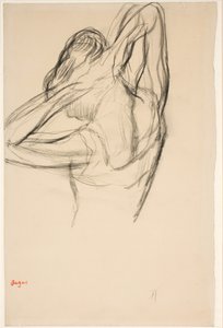 Dancer Fixing Her Hair; Half-Figure in Profile to the Left, Half from Behind by Edgar Degas