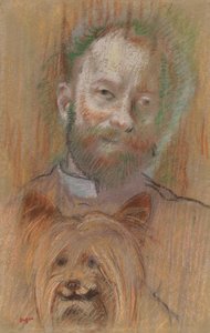 Ludovic Lepic Holding His Dog by Edgar Degas