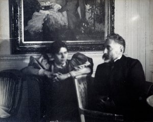 Portrait of the writer Stephane Mallarme and Paule Gobillard, niece by Berthe Morisot (Photography by Edgar Degas) by Edgar Degas