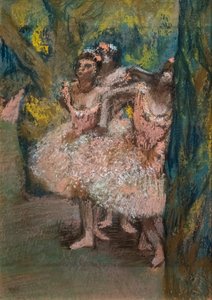 Three Dancers in Salmon Skirts by Edgar Degas
