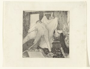 Woman Stepping Out of Bath and Receiving Towel from Another Woman