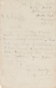 Letter to a Newspaper Competition Editor, 1 November 1917