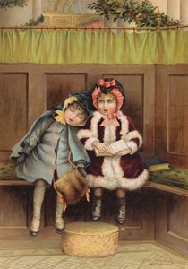 Two girls in church on Christmas morning by Edith S. Berkeley