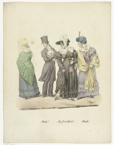 Two Women and a Man with Dog Look Disapprovingly at a Third Woman