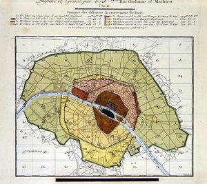 Detail of Atlas du Plan General de la Ville de Paris, showing the different additions throughout history to the city by Edme Verniquet