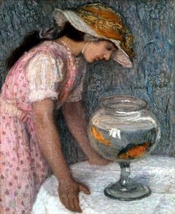 Young Girl with a Goldfish by Edmond François Aman Jean