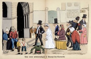 Cartoon on French society by Lavrate: an aristocratic wedding in Coussy les Cornards. 1880 by Edmond Lavrate