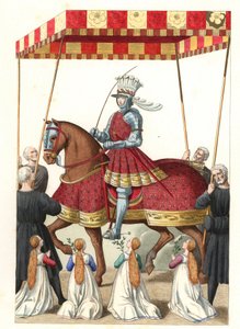 King Louis XII of France, after a miniature by Jean Marot - Lithography from an illustration by Edmond Lechevallier-Chevignard, from historical costumes of the 16th