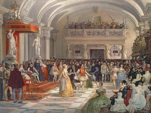 The Wedding of Henri de Bourbon, King of Navarre, to Marguerite de Valois in the presence of Catherine de Medici and Charles IX in 1572, 1862