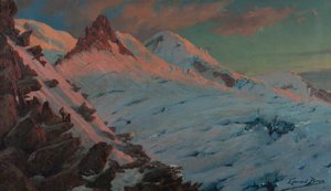 Two mountaineers arriving at Les Grands Mulets (Mont-Blanc massif)
