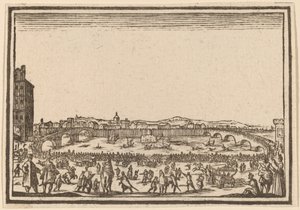 Fireworks on the Arno, Florence by Edouard Eckman after Jacques Callot