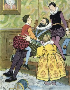 King of France Henri IV playing with his children (1553-1610) Illustration by Edouard Zier in “Nos-Gloriers-Nationales” 1920 Private Collection by Edouard Francois Zier