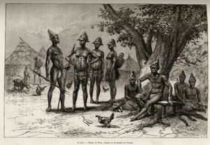 In Lera, types of Mandes. Engraving by Riou, to illustrate the story From Niger to the Gulf of Guinee by Captain Louis Gustave Binger by Edouard Riou