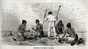 Paul Marcoy learned to make a carpet with the widows of Sarayacu, drawing by Riou, to illustrate Paul Marcoy