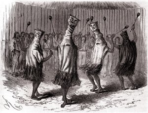 Ritual Dance of the Ticuna Indians of Peru Wearing Disguises and Masks