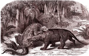 The Iguanodon and the Megalosaurus by Edouard Riou