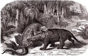 The Iguanodon and the Megalosaurus by Edouard Riou