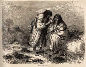 Tobacco auctioners, makeup according to the tradition of the tribe of the Antis (Peru), drawing by Riou, illustrating Paul Marcoy