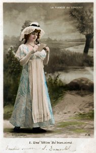 Young Woman Receiving a Letter from Her Beloved Who is on the Front, Postcard by Edouard Stebbing