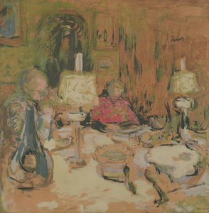 The Dinner with Two Lamps, Rue de Calais, 1913 by Edouard Vuillard