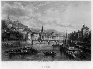 View of the city of Lyon, Rhone department, Rhone-Alpes region, France (engraving)