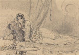 A Middle Eastern Woman Reclining in an Exotic Setting by Edouard de Beaumont