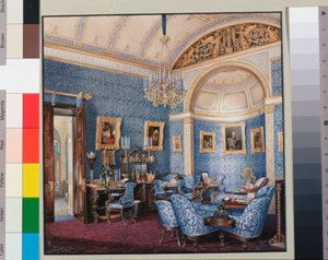 Interiors of the Winter Palace - The Boudoir of Empress Maria Alexandrovna - Watercolour on Paper by Eduard Hau