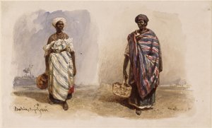 Two Afro-Brazilian Women with Shoulder Scarves, One with Water Jug, the Other with Basket