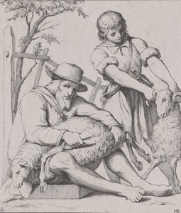 Two Men Sheep Shearing, ca. 1842 by Eduard Julius Friedrich Bendemann