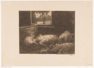 Pigs in a Stall by Eduard Karsen (signed by artist)