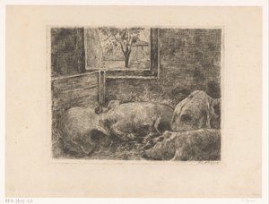 Pigs in a Stall by Eduard Karsen (signed by artist)
