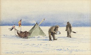 The sledge party to White Island, February 1902: Shackleton and Wilson making camp