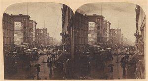 Broadway in the Rain, likely taken from 308 or 310 Broadway, New York City, ca. 1860s