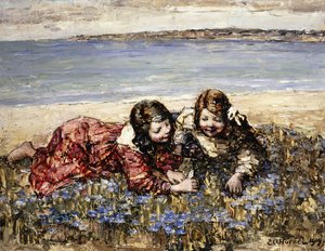 Gathering Flowers by the Seashore