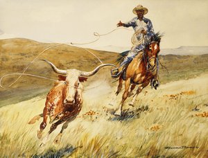 Roping A Steer by Edward Borein