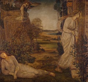 Cupid and Psyche - Palace Green Murals - Zephyrus Bearing Psyche to the Mountain by Edward Burne Jones